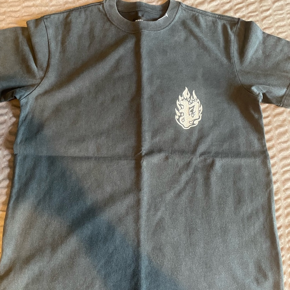 Black Short Sleeve Tee with White Flame Graphic